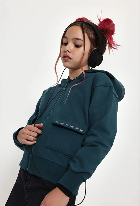 Mädchen-Plüschjacke in Grün mit Sternen