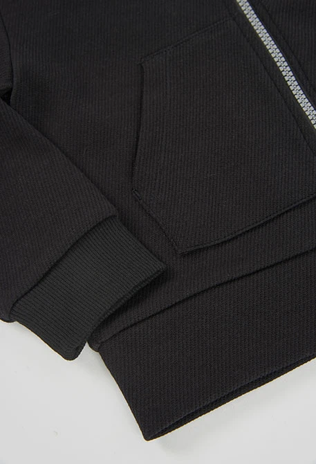 Black hooded knitted jacket for girls