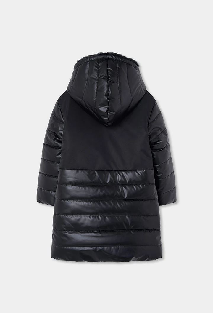 Parka teixit tècnic nena negra amb caputxa