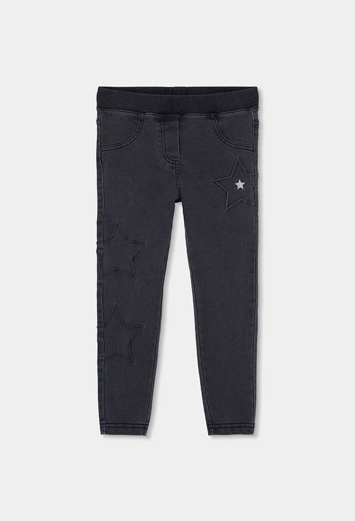 Pantalone denim bambina nero con stelle