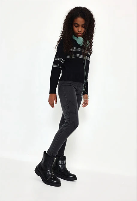 Pantalone denim bambina nero con stelle