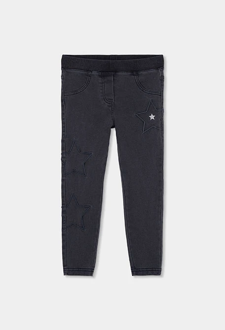 Pantalón denim niña negro con estrellas