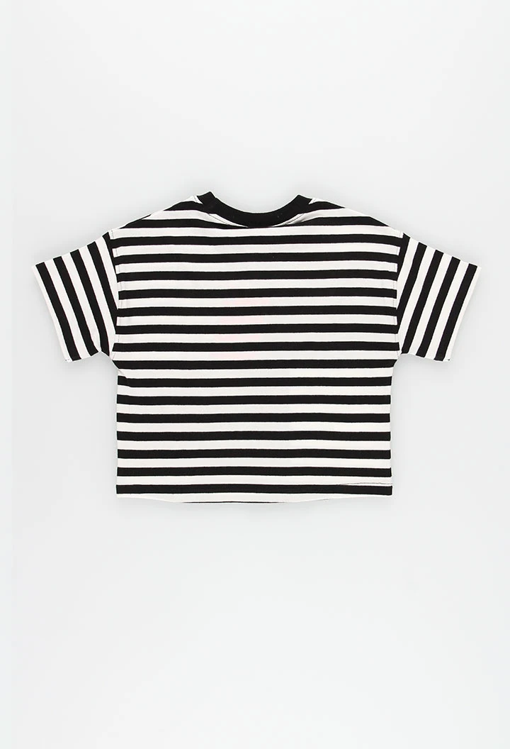 Girl\'s striped black knit T-shirt with stars