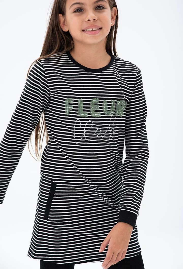 Knit stretch dress striped for girl