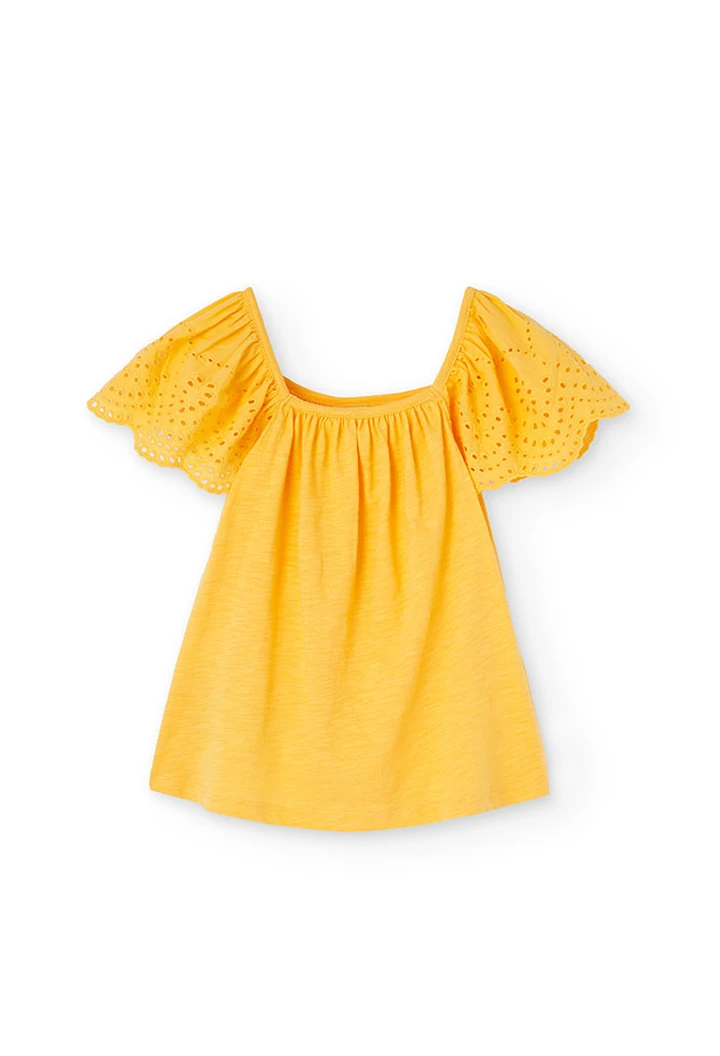 T-shirt à tricoté maille combinée pour fille, couleur jaune