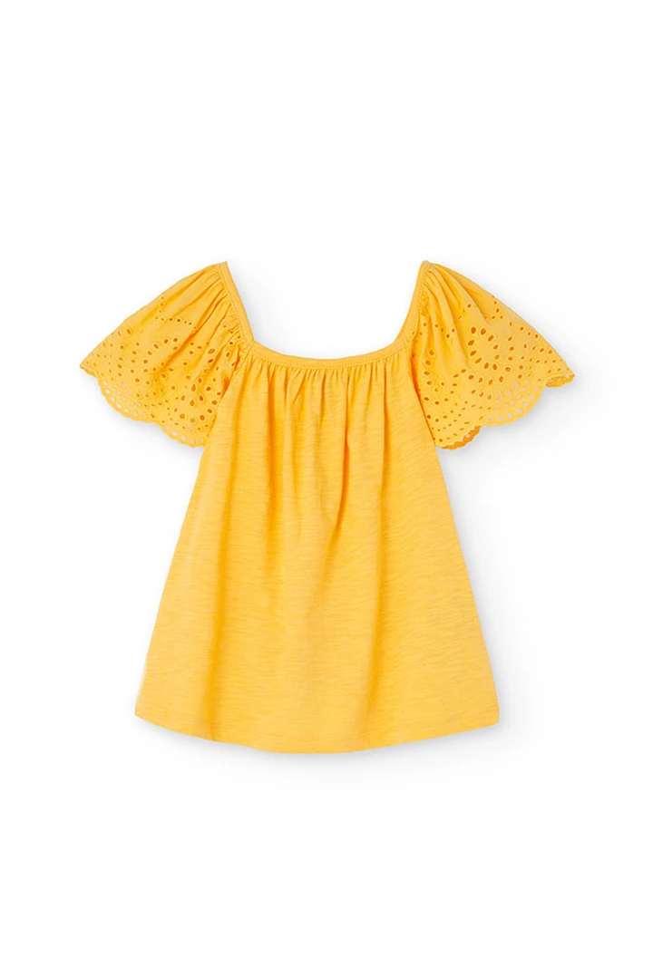 T-shirt à tricoté maille combinée pour fille, couleur jaune