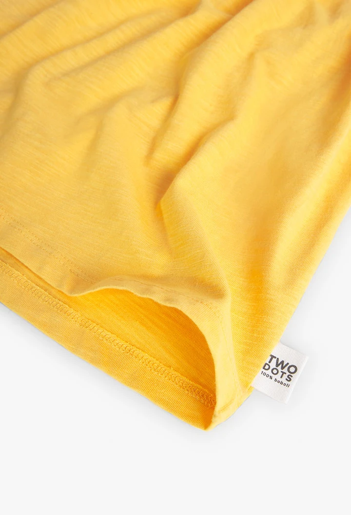 T-shirt à tricoté maille combinée pour fille, couleur jaune