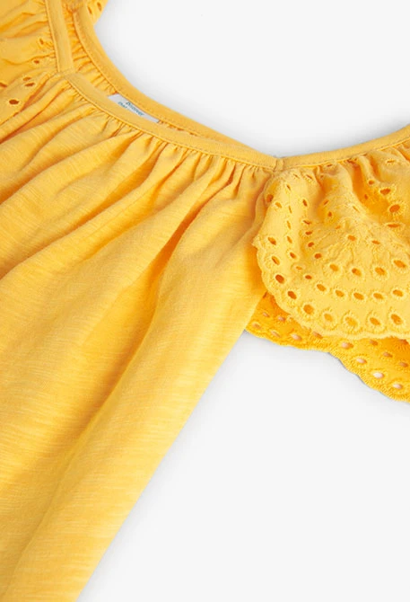 T-shirt à tricoté maille combinée pour fille, couleur jaune
