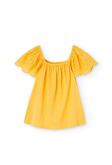 Camisola de malha combinada de menina de cor amarela