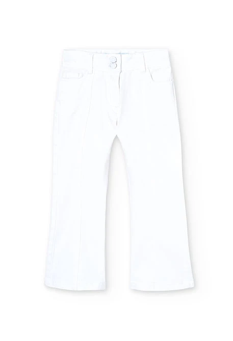 Girls' white stretch twill trousers