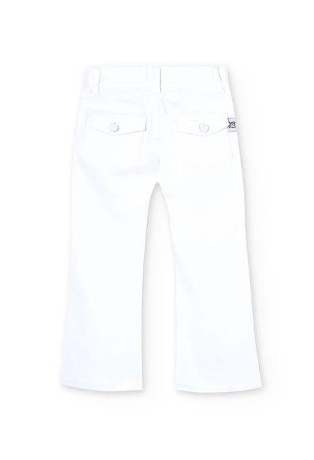 Girls' white stretch twill trousers