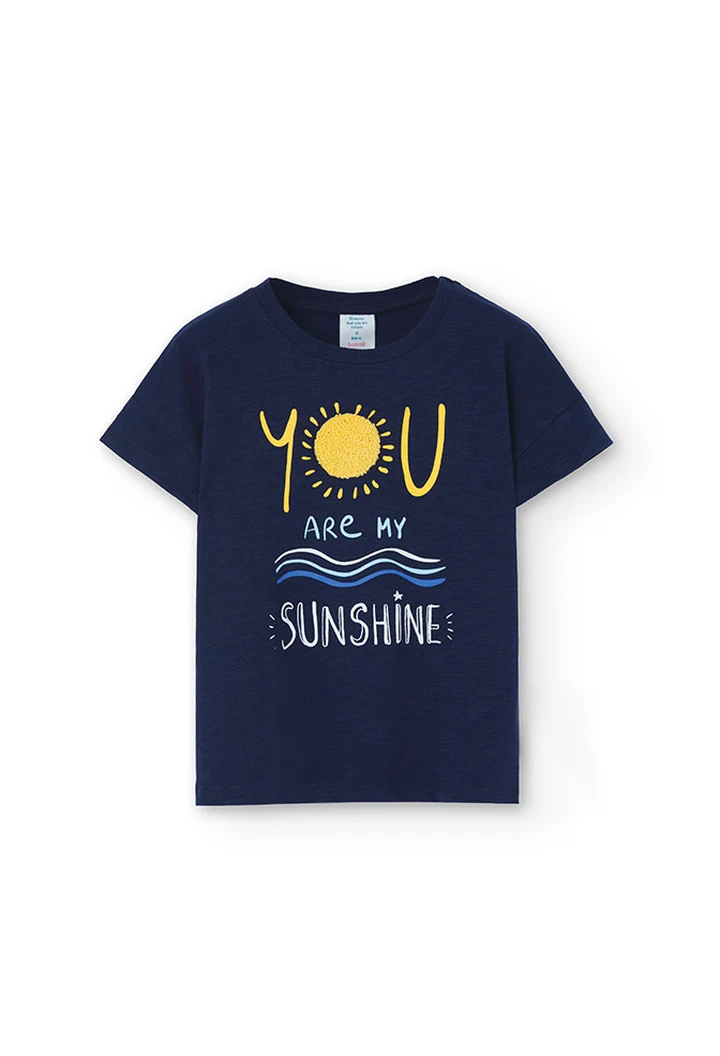 T-shirt tricoté flammé pour fille en bleu marine