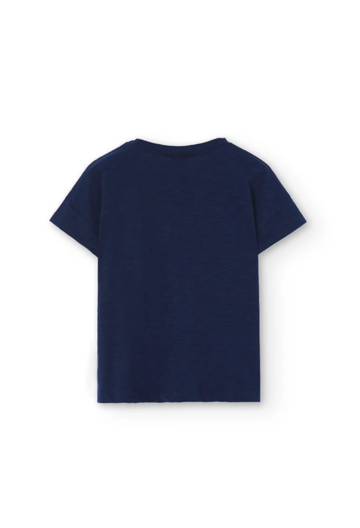 T-shirt tricoté flammé pour fille en bleu marine