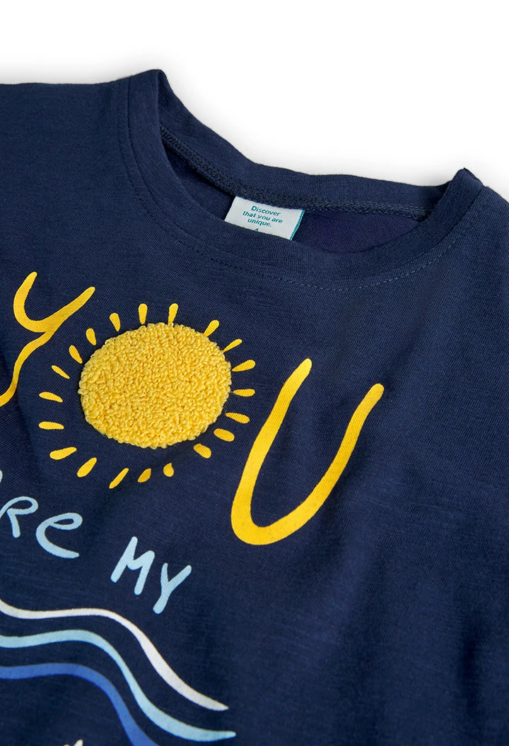 T-shirt tricoté flammé pour fille en bleu marine