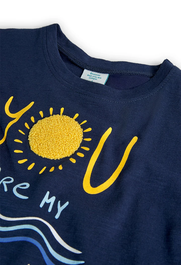 T-shirt tricoté flammé pour fille en bleu marine