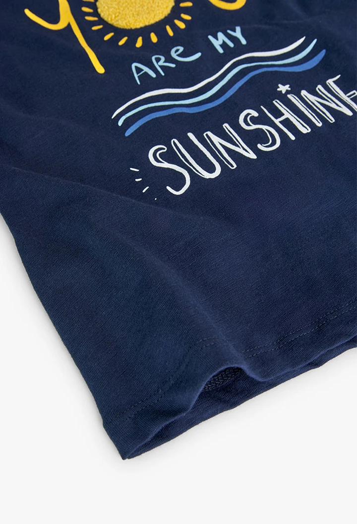 T-shirt tricoté flammé pour fille en bleu marine