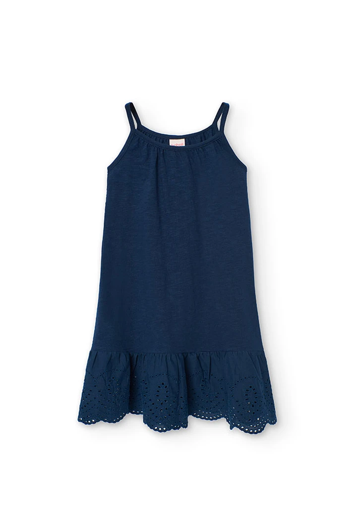 Robe maille combinée bleu marine pour fille