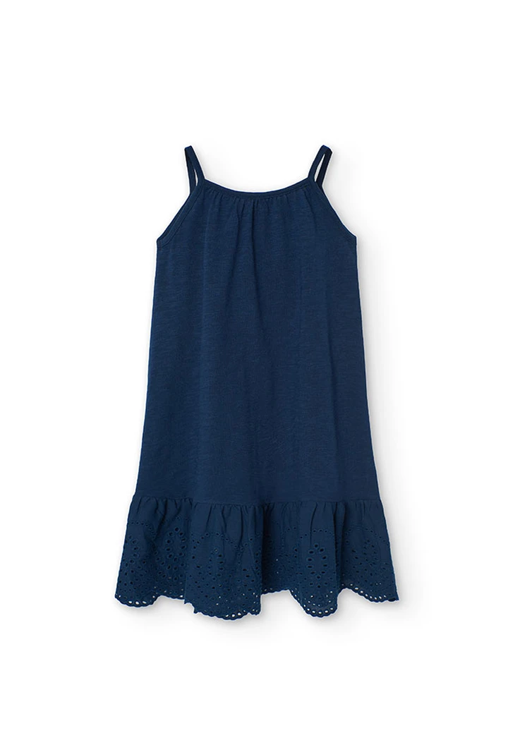 Robe maille combinée bleu marine pour fille
