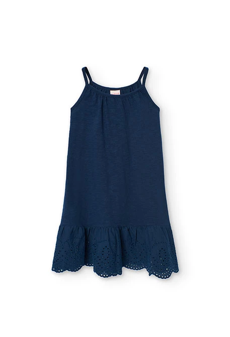 Girl's combined knit dress in navy blue