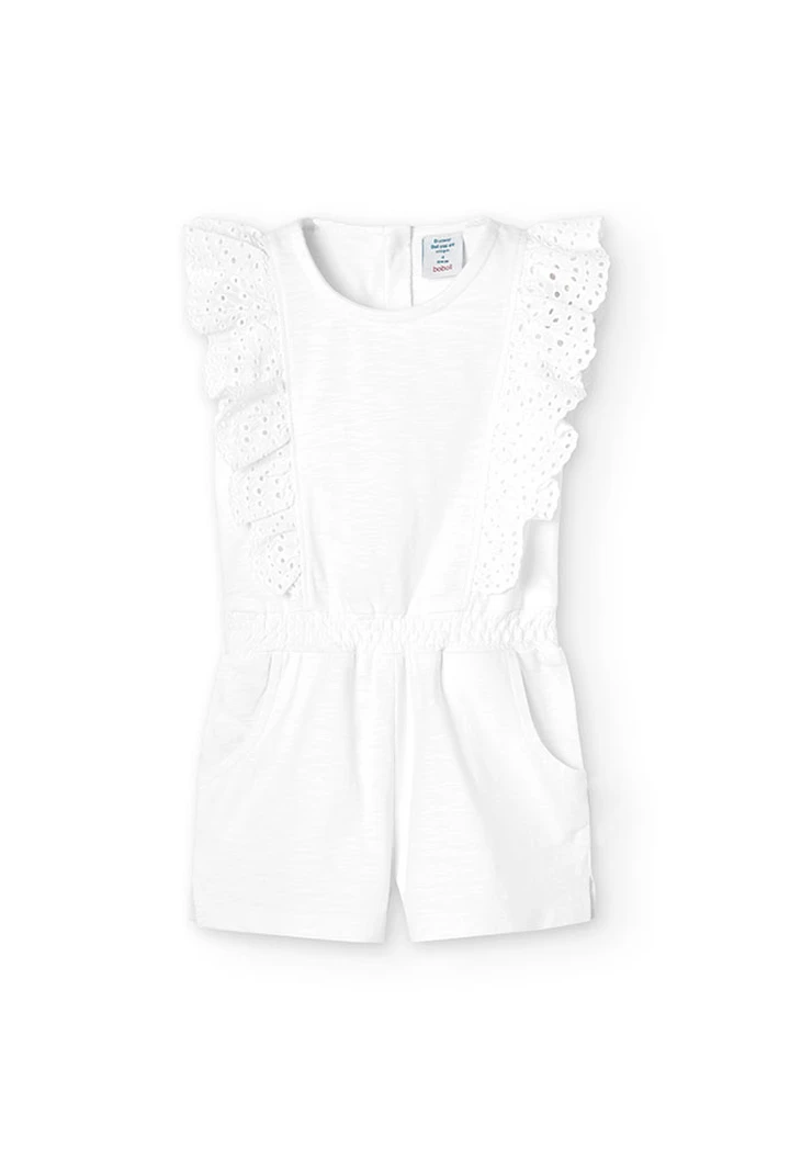 Combinaison fille en tricot flammé blanc