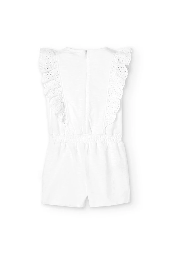 Combinaison fille en tricot flammé blanc