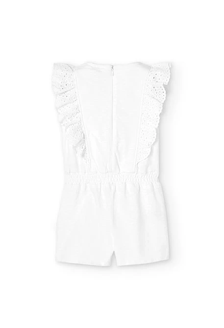 Girl's white slub knit jumpsuit