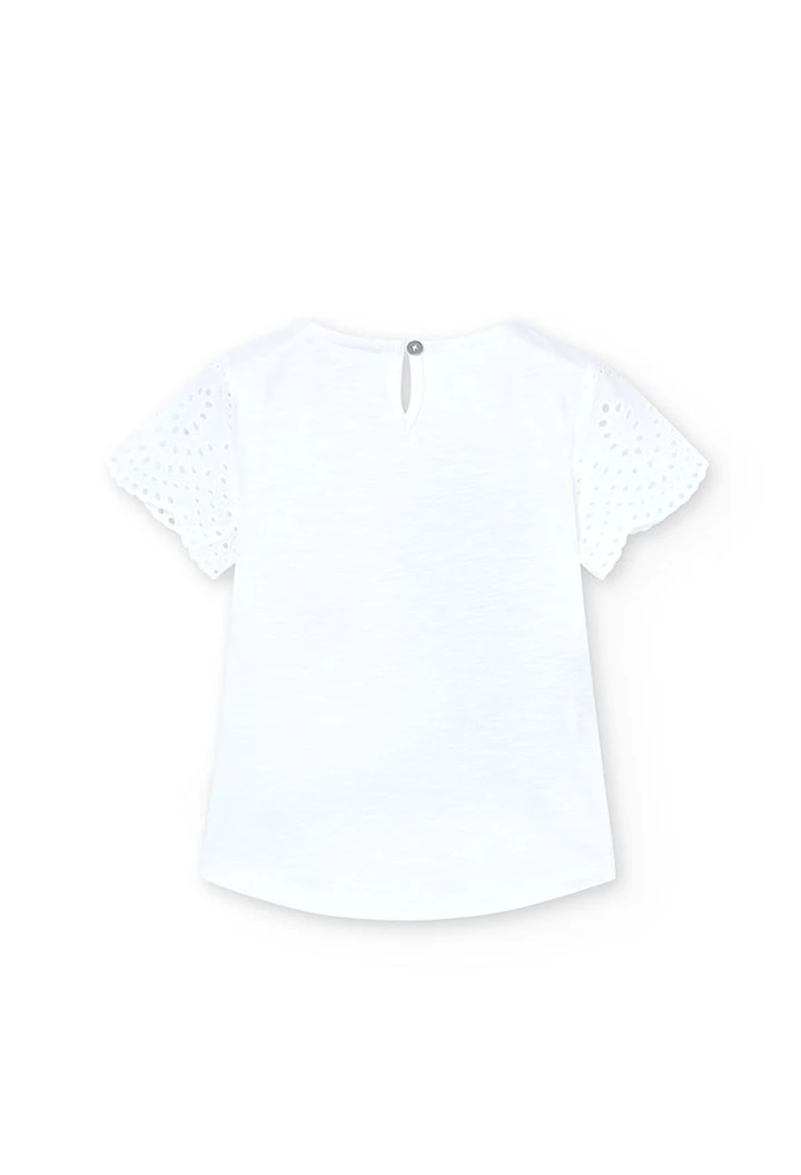 T-shirt à tricoté maille combinée pour fille, couleur blanche