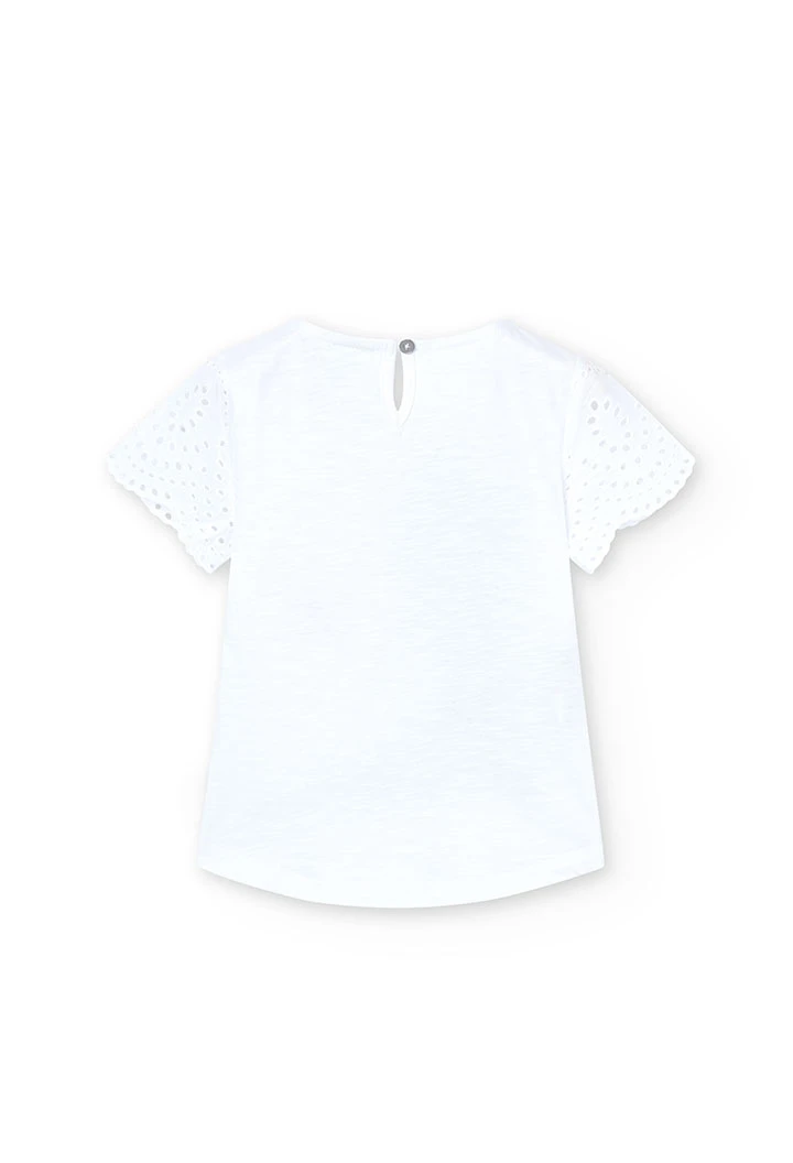 T-shirt à tricoté maille combinée pour fille, couleur blanche