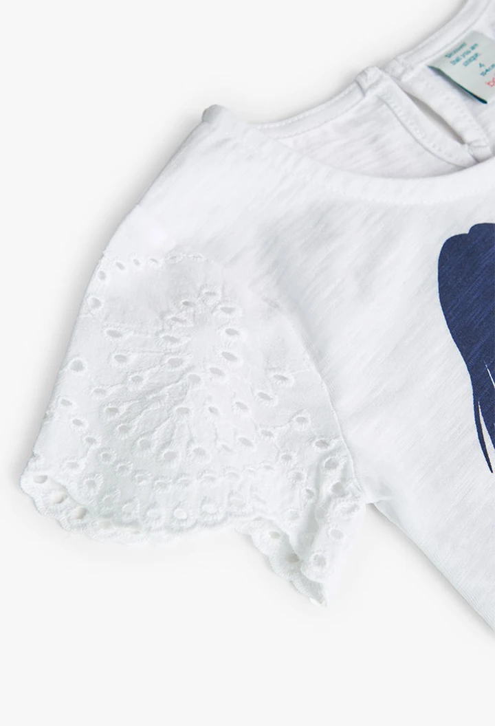 T-shirt à tricoté maille combinée pour fille, couleur blanche