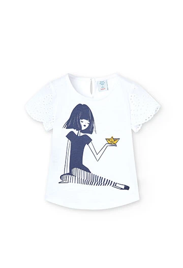 Girl's combined knit t-shirt in white