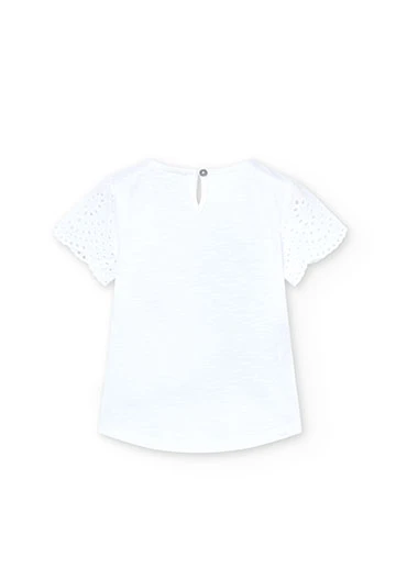 Camiseta de punto combinada de niña en color blanco