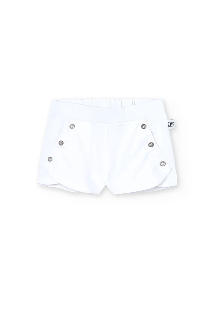 Short molleton élastique blanc pour fille