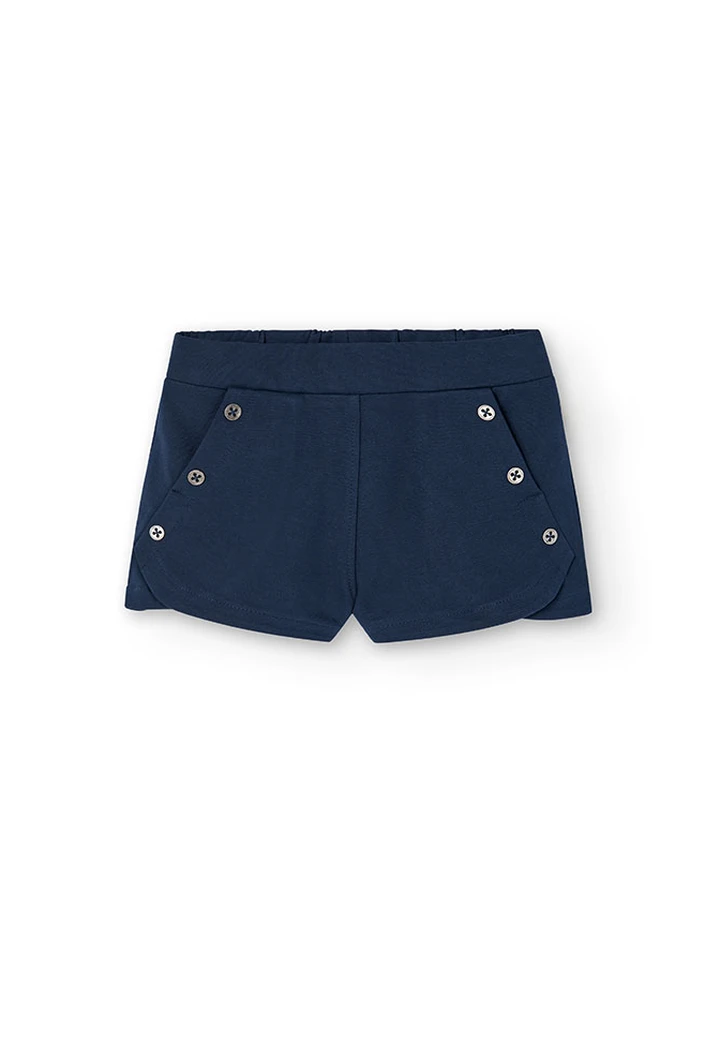 Short molleton élastique pour fille en bleu marine