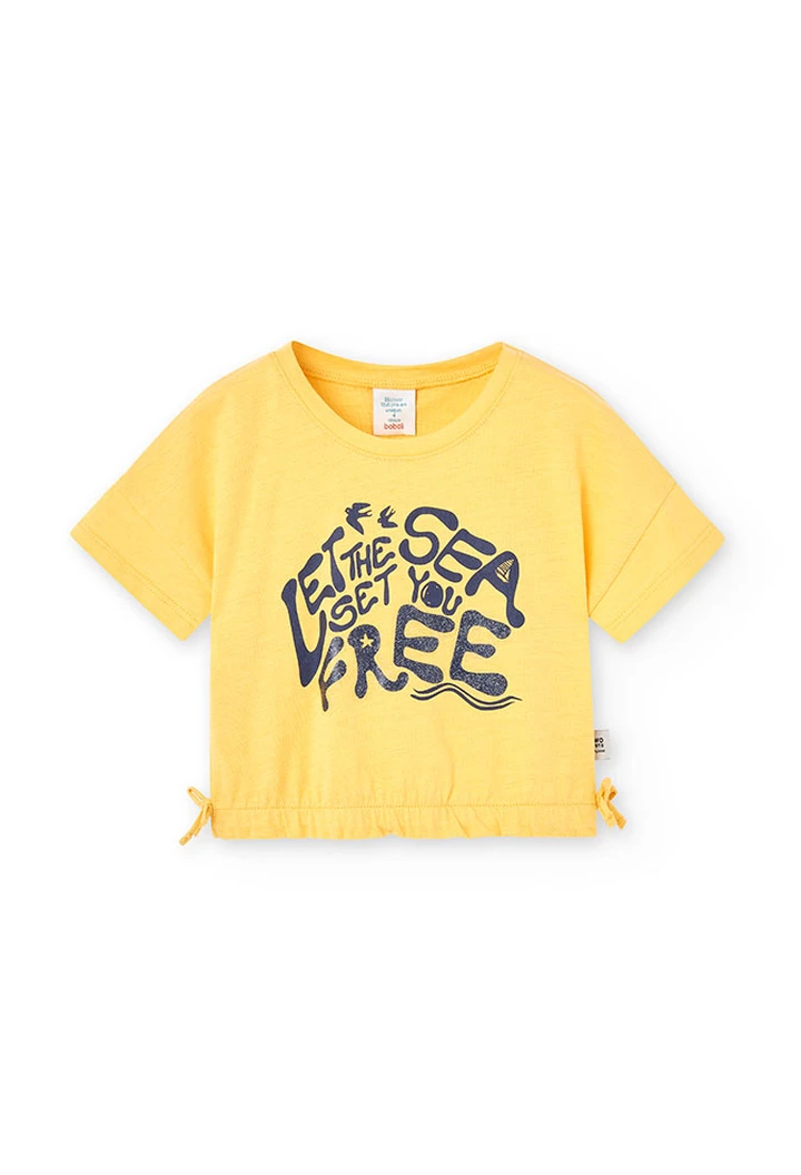 T-shirt tricoté flammé pour fille en jaune