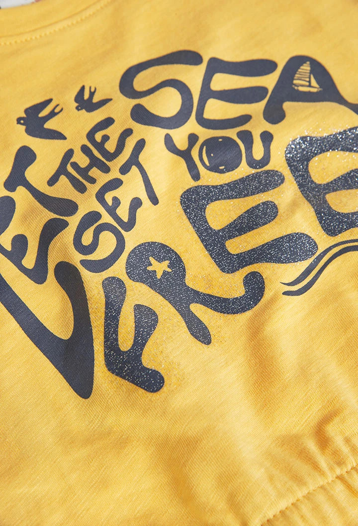T-shirt tricoté flammé pour fille en jaune