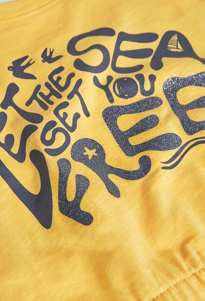 T-shirt tricoté flammé pour fille en jaune