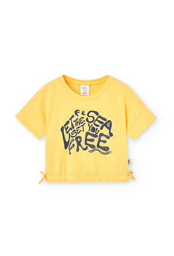 Camiseta de punto flamé de niña en amarillo