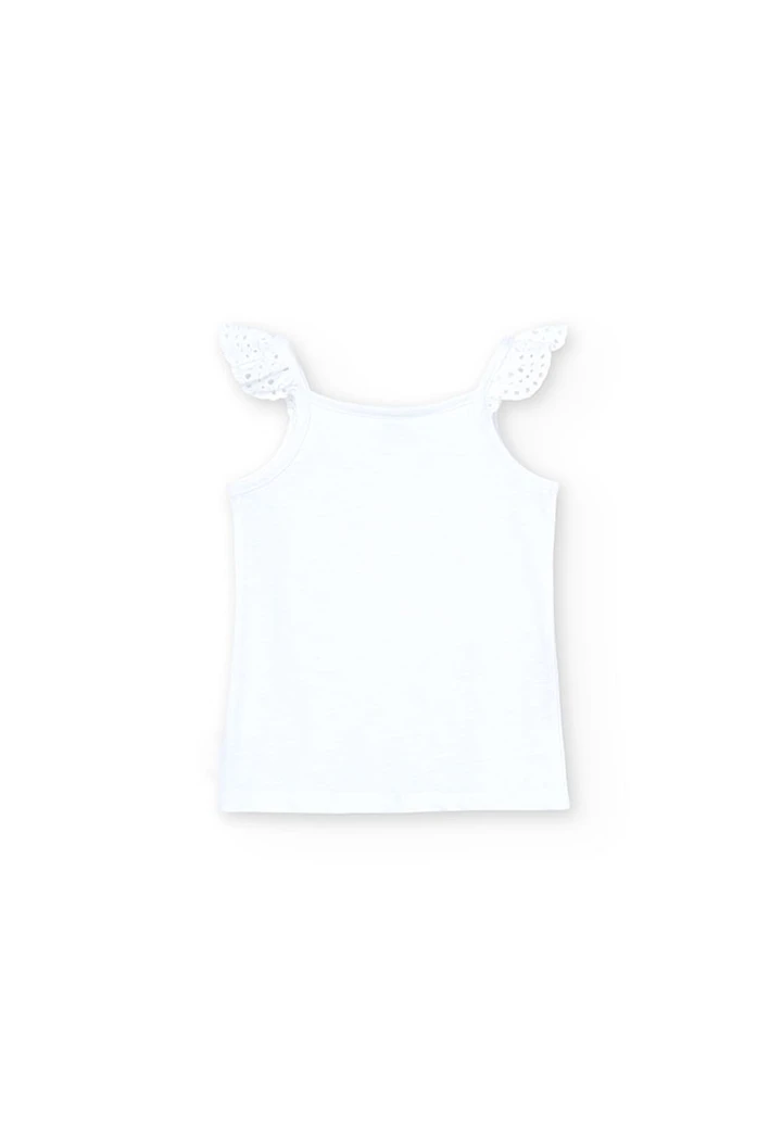Camiseta de punto de tirantes de niña en blanco