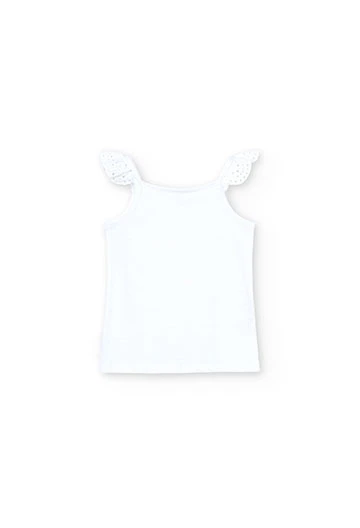 Camiseta de punto de tirantes de niña en blanco