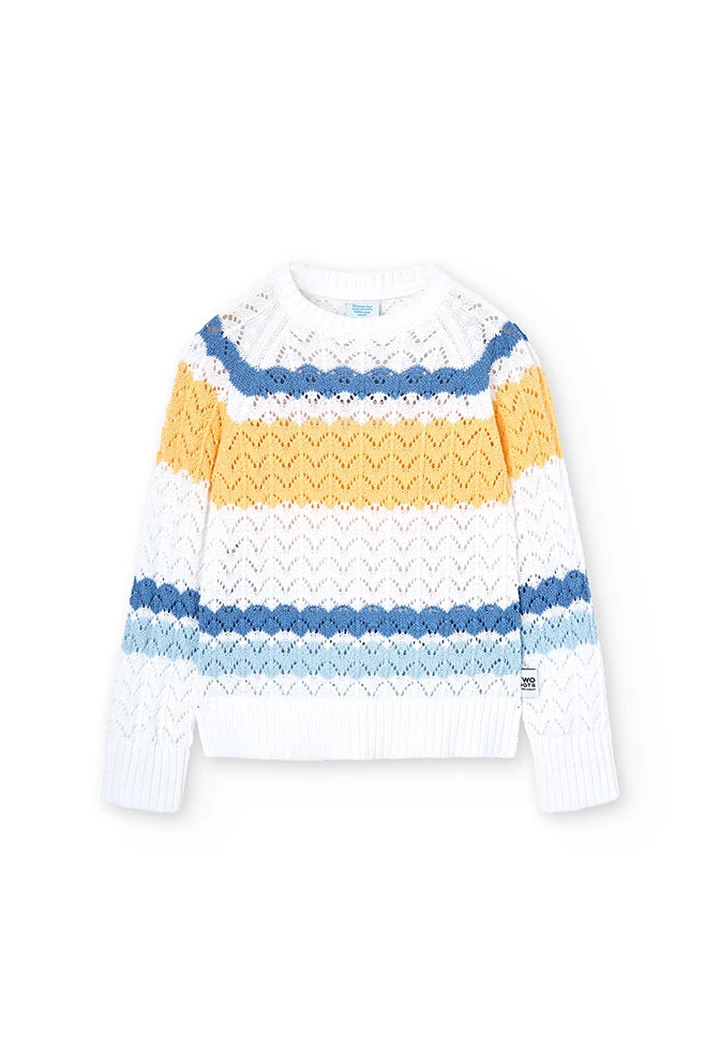 Pull tricoté rayé blanc pour bébé fille