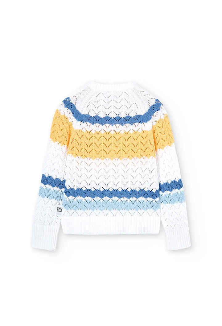 Pull tricoté rayé blanc pour bébé fille