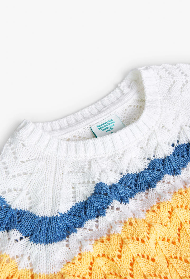 Tricotage-Pullover gestreift, für Mädchen, in Farbe Weiß