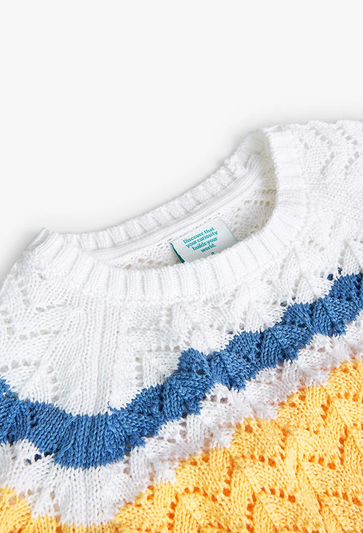Pull tricoté rayé blanc pour bébé fille