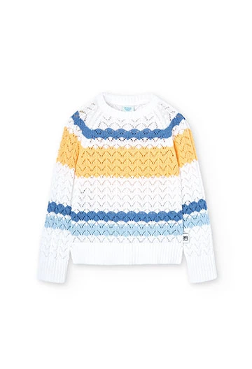 Maglia in tricot a strisce bianca da bambina
