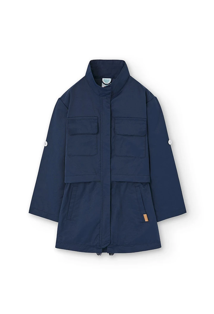 Gabardine en tissu technique pour fille, bleu marine