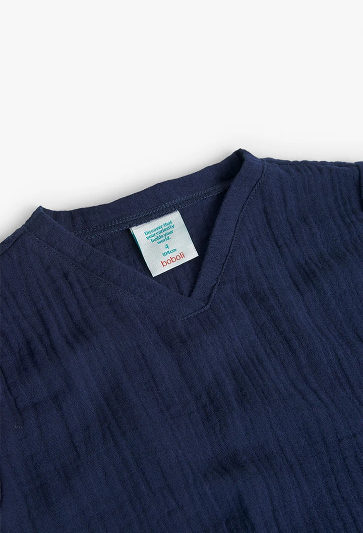 Blouse en tissu fantaisie bleu marine pour bébé fille