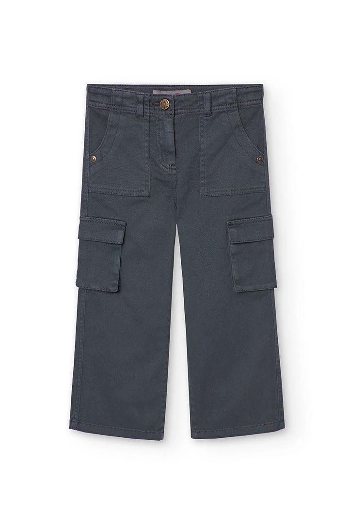 Dark grey twill trousers for girls