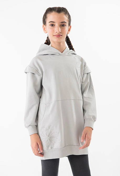 Robe à capuche en molleton gris clair pour fille