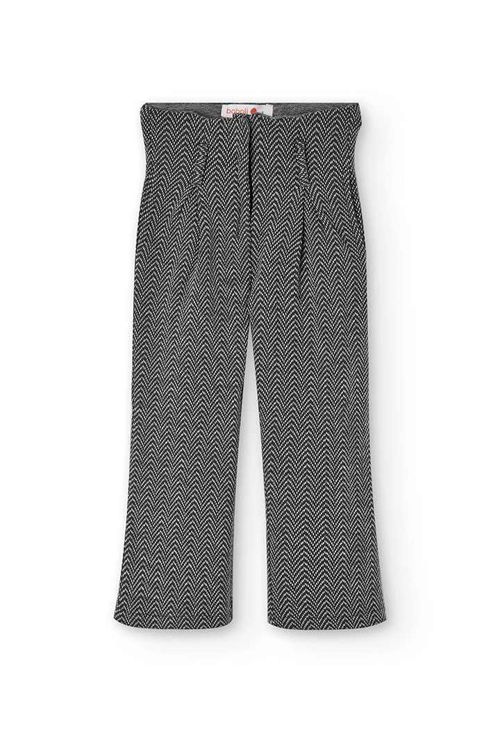 Dark grey herringbone knit trousers for girls