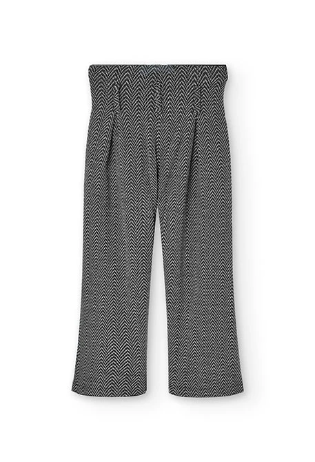 Dark grey herringbone knit trousers for girls